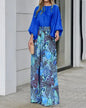 New Women's Clothing Set Lantern Sleeves Loose Top Printed Wide Leg Pants Two Piece Set Casual Ladies Trouser Outfit 2025 Summer