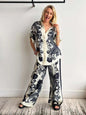 Women's Summer Versatile 2-Piece Set Printed Short Sleeve Shirt Top with Loose Wide Leg Pants Casual Fashion Outfit