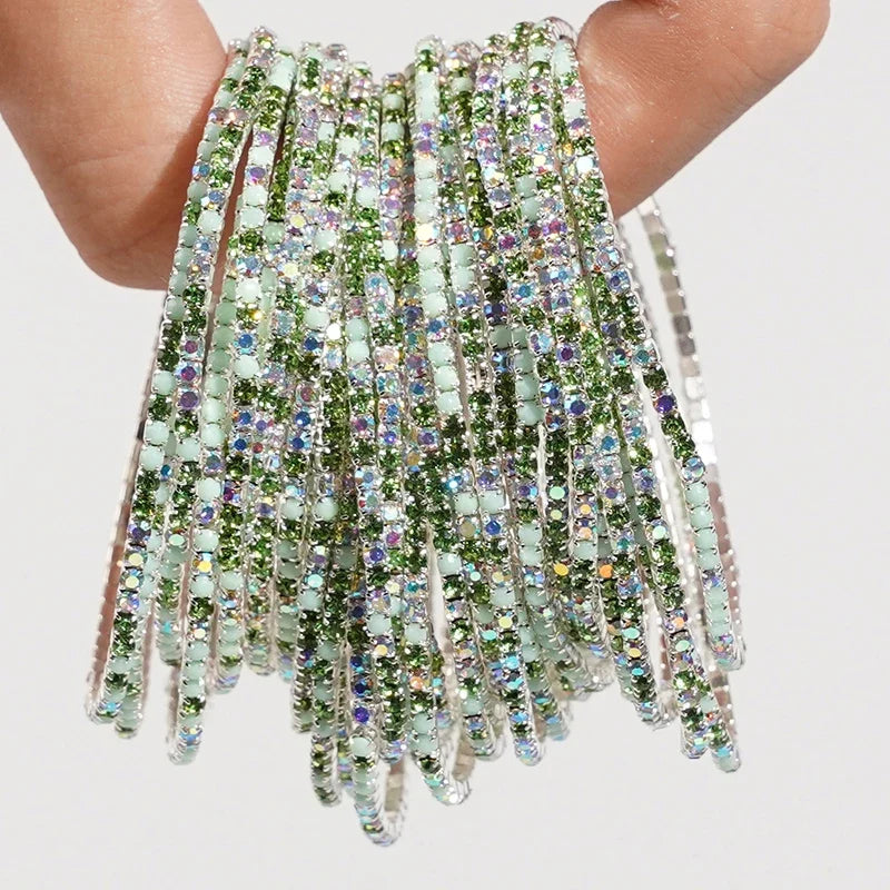 5pcs Fashion Colorful Acrylic Crystal Rhinestone Elastic Bracelet for