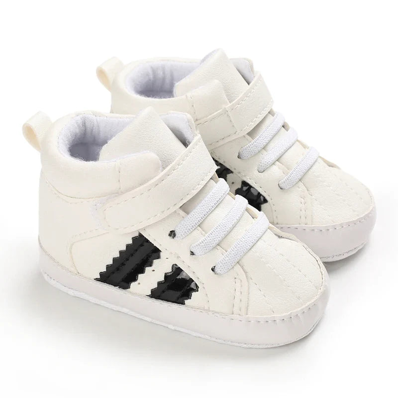 Baby Learning Walk Shoes, Striped PU Sports Shoes for Infants 0-18m