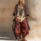 Summer Short Sleeve Loose Robe Set Woman Sexy V Neck Slit Top+Wide Leg Pants+Long Cardigan 3 Piece Suit Spring Print Chic Outfit