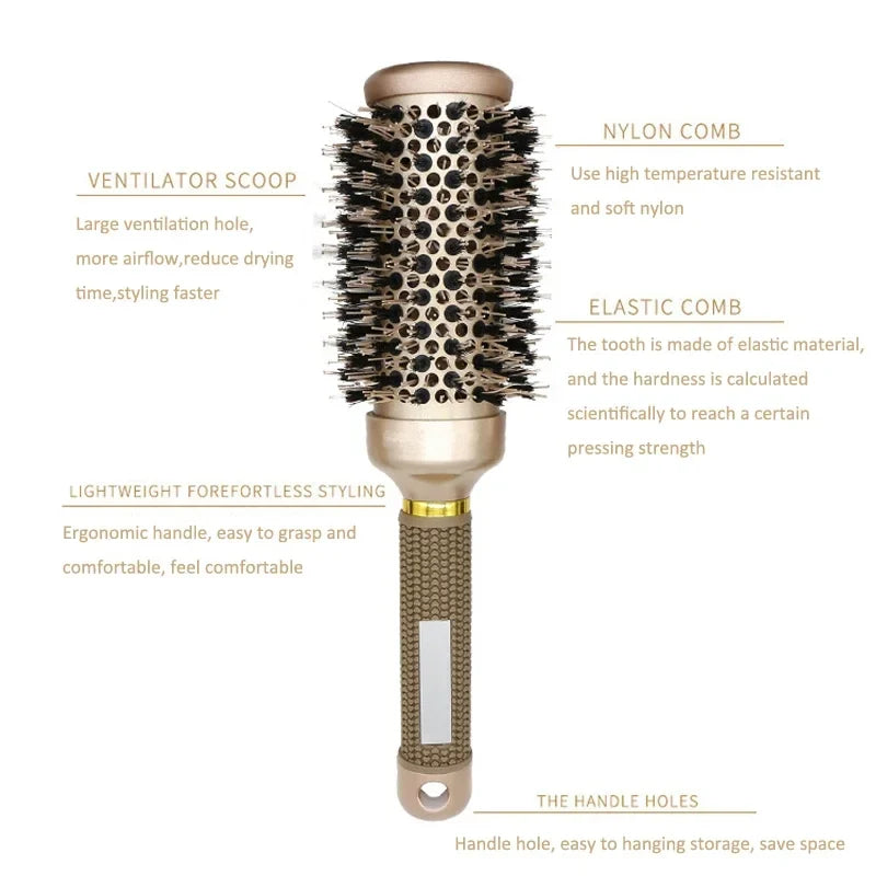 Round Ionic Hair Brush for Blow Dry Women Boar Bristles Hair Comb Ceramic Hairbrush Styling Tools For Drying Curly Hair Straight