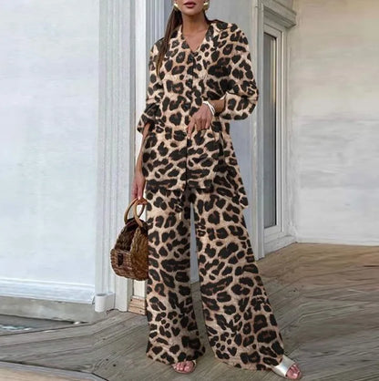 Autumn Fashion Leopard Print Women's Suit Two-Piece Retro Street Print