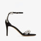 Black High Heels Women's Stiletto Heels Celebrity Style Versatile Slotted Buckle Rhinestone Open Toe Round Toe Sandals