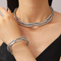 2PCS Set New Fashion Black and White Thick Double Line Metal Tube