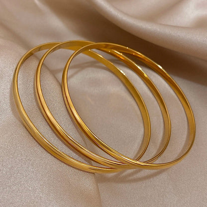 3pcs Glossy 18K Gold Plated Stainless Steel Bangle Bracelet for Women