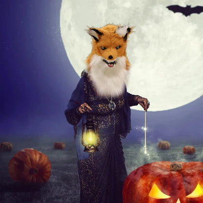 Movable Mouth Fox Mask Halloween Costume Cosplay Party Mouth Mover Wolf Masks Animal Panda Husky Orangutan Artificial Fur Mask
