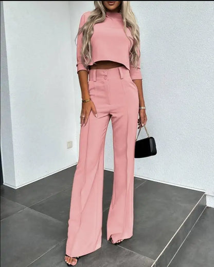 Casual Long Sleeve Shirt Pants Set Office Lady Spring Autumn Fashion