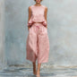 Spring Summer Vacation Outfits Woman 2026 Elegant O Neck Sleeveless Tank Top And Wide Leg Trousers Suit Casual Ruffle Loose Sets
