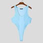 INCERUN American Style Bodysuits Fashion Mens Mesh Splicing Side High Slit Triangle Jumpsuits Sexy Homewear Sleeveless Jumpsuits