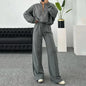 Fashion Women's Suit Zipper Trousers Round Neck Sweatshirt Wide Leg Trousers 2 Piece Set Conjuntos De Pantalón Fall Clothes 2025