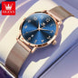 OLEVS 5653 Woman Watches Elegant Original Quartz Watch Waterproof Arabic Numerals Mesh Belt Date Ladies Watch Set Bracelet Watch