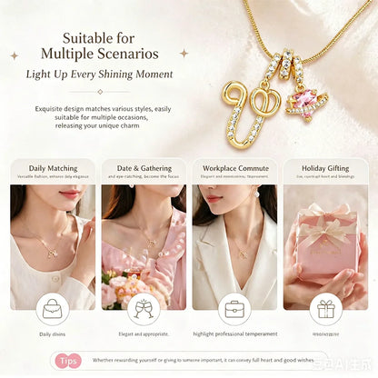 Fashion Letter Necklace for Women Pink Zircon Heart-shaped Pendant Suitable for Girls to Wear Personalized Gold-plated Jewelry