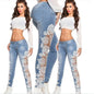 Hollow Out Floral Lace Pants Womens Low Waist Slim Pencil Denim Jeans Women's Lifts Buttock Jeans Ladies Large Size Pants