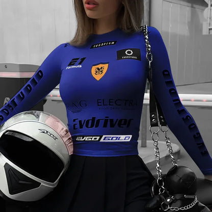 Spicy Racing Style Letter Print Long Sleeve Tee