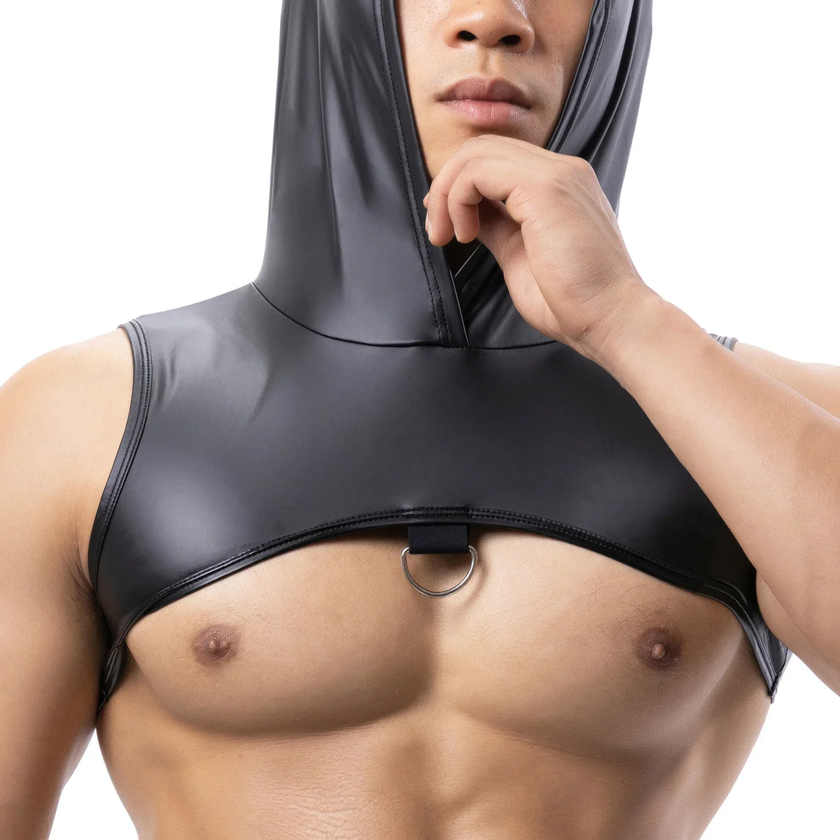 CLEVER-MENMODE Mens Muscle Tank Tops Sexy Hooded Clubwear Stage Costume Crop Tops Performance Sleeveless Tank Tops Fitness Vest