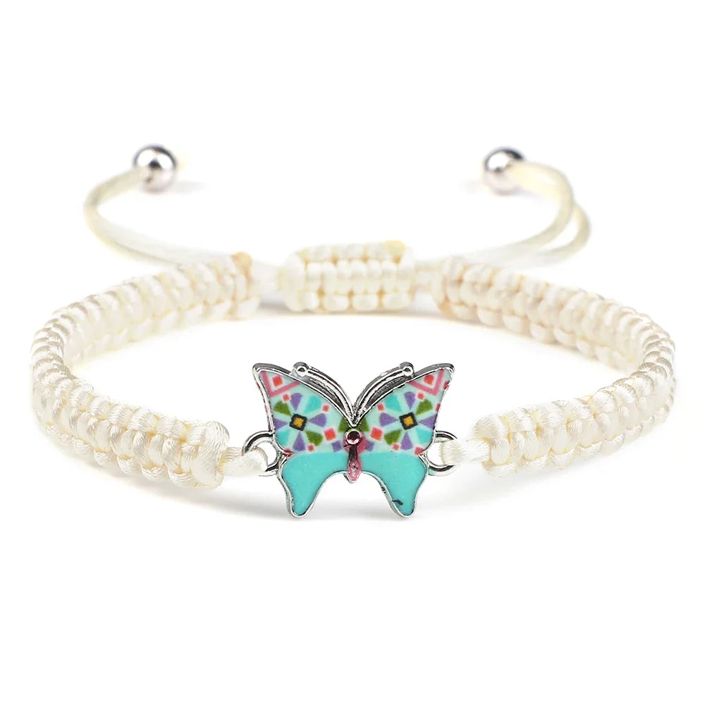 Handmade Braided String Bracelet For Women Blue Butterfly Pendant Adjustable Charm Bracelets&Bangles Fashion Girl Jewelry Gifts