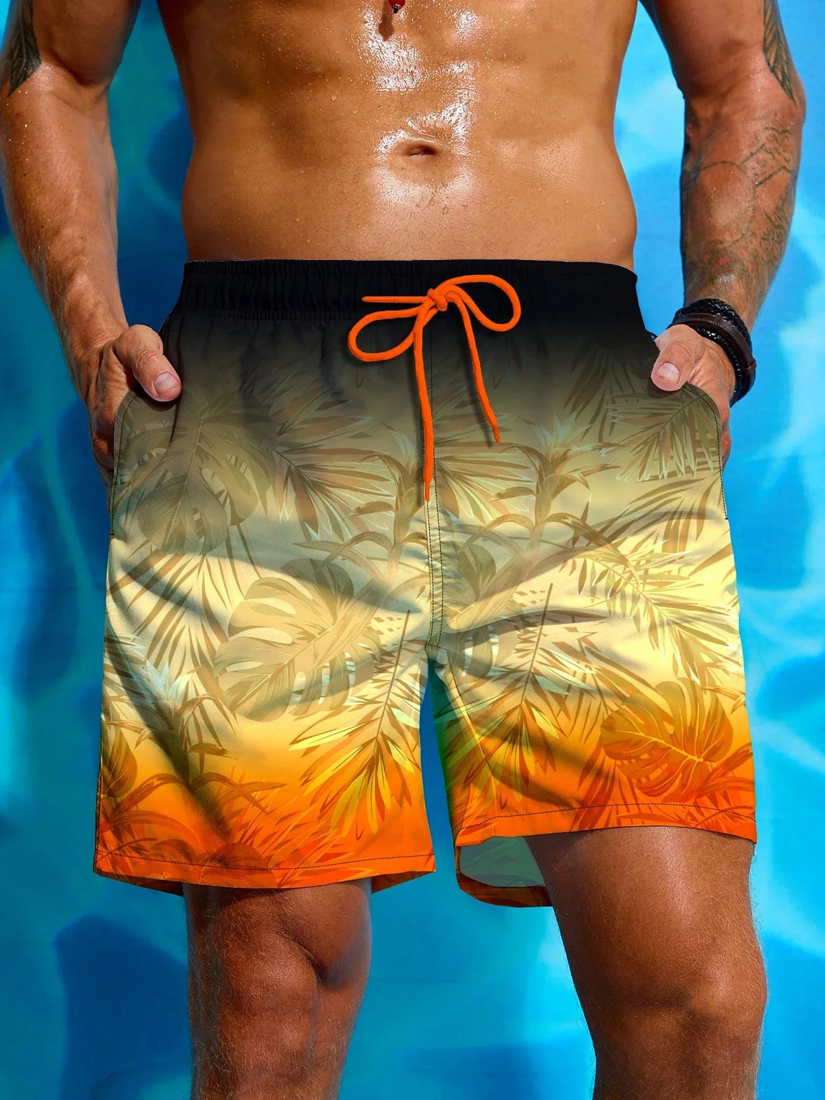 Men's Hawaiian 3D Gradient Palm Tree Pattern Beach Shorts Quick Dry Outdoor Leisure Sports Shorts Fashion Men's Shorts