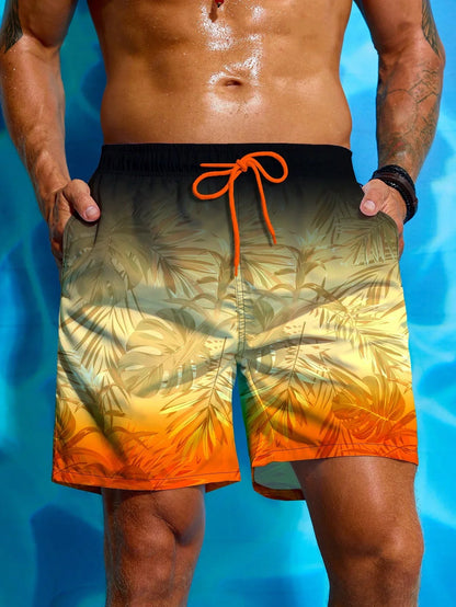 Men's Hawaiian 3D Gradient Palm Tree Pattern Beach Shorts Quick Dry Outdoor Leisure Sports Shorts Fashion Men's Shorts