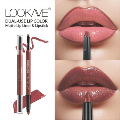 2-in-1 Lipstick & Liner Double Ended Matte Lipstick with Lip Liner, Waterproof & Long Lasting, Creamy Transfer-Proof Finish
