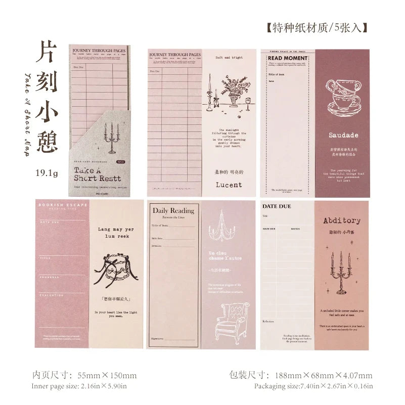 Journal GO 5pcs Ins Style Vintage Bookmark Creative Notes Book Mark for Students School Office Supplies Stationery