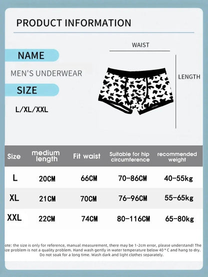Men Sports Boxers Underwear Underpants Sport Black  L XL XXL Cartoon Cow Printing Ventilate Fashion Fitness Casual Comfortable