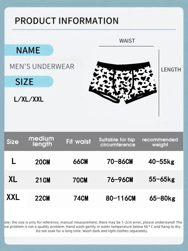 Men's Sports Boxers Underwear Black Underpants Cartoon Cow Printing Ventilate Fashion Fitness Casual Comfortable L XL XXL