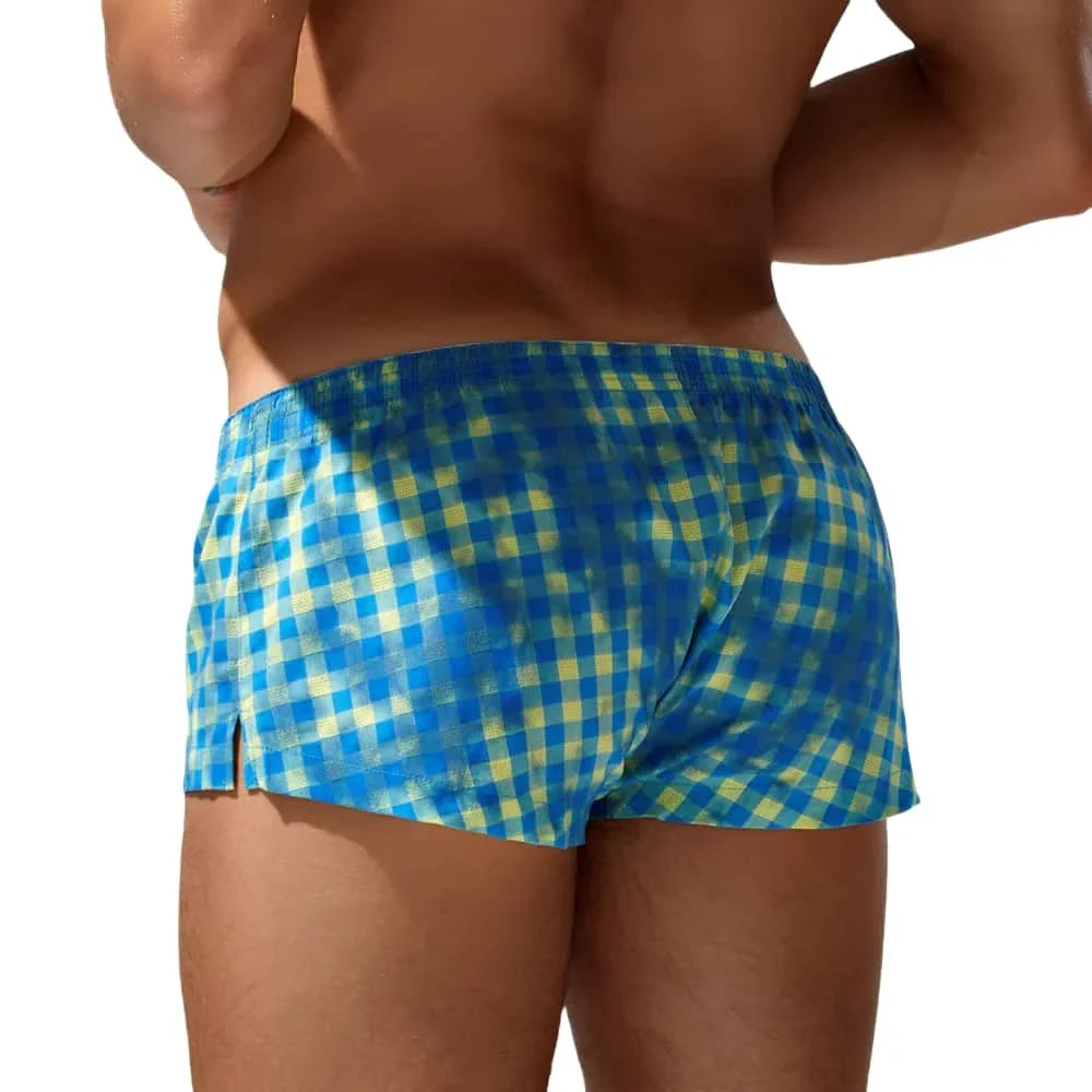 SEOBEAN Men's 100% Cotton Plaid Boxer Shorts Men Underwear Boxers Loungewear Shorts High Quality Underpants Boxershorts