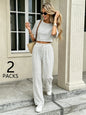 Women Polka Dot 2 Pcs Summer Set Short Sleeve Crop Top Drawstring Wide Leg Pants, Vacation Streetwear Matching Outfits