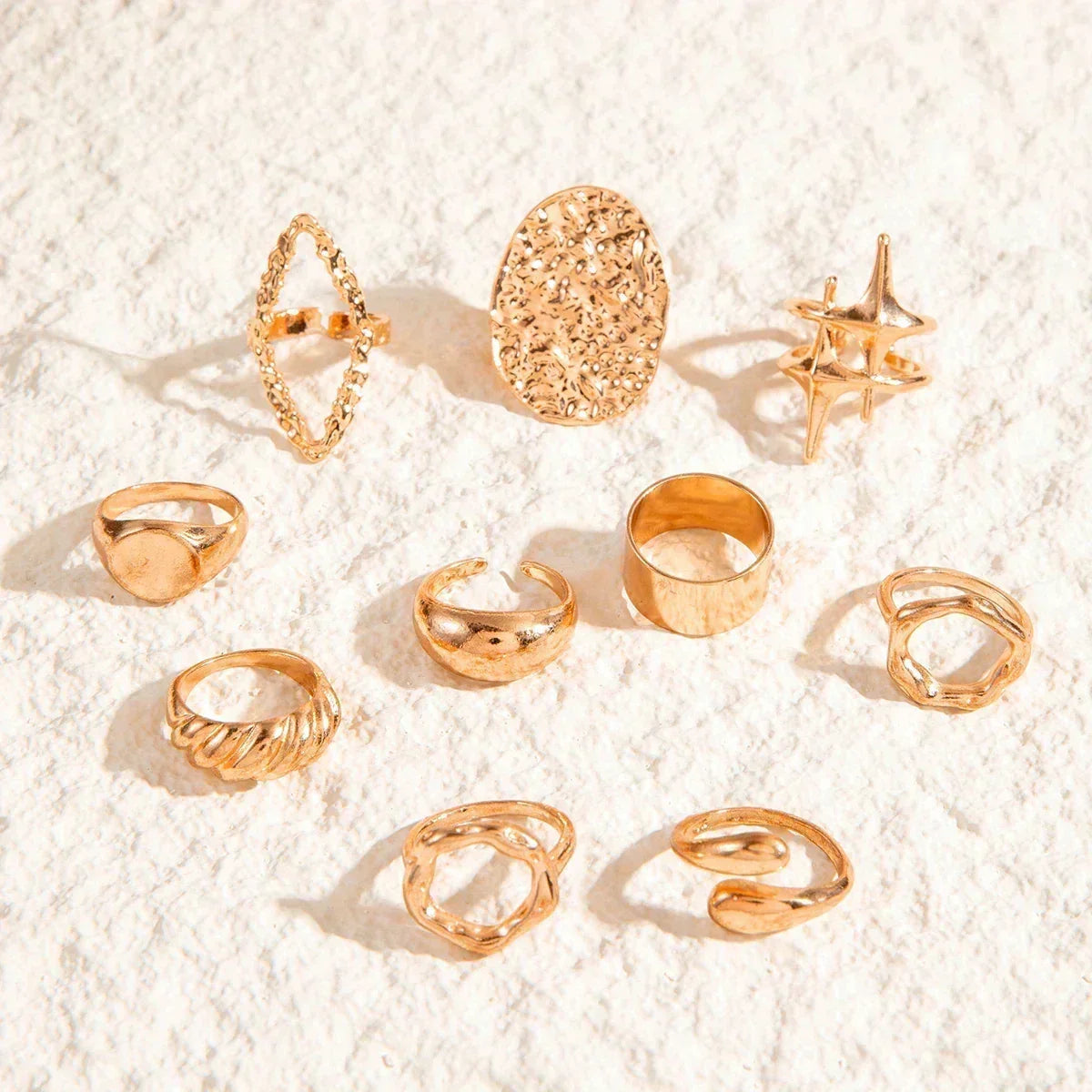 Docona Fashion Elegant Stacking Gold Colour Rings Geometric Design Ring Set Accessories Daily Festival Party Gifts 27910