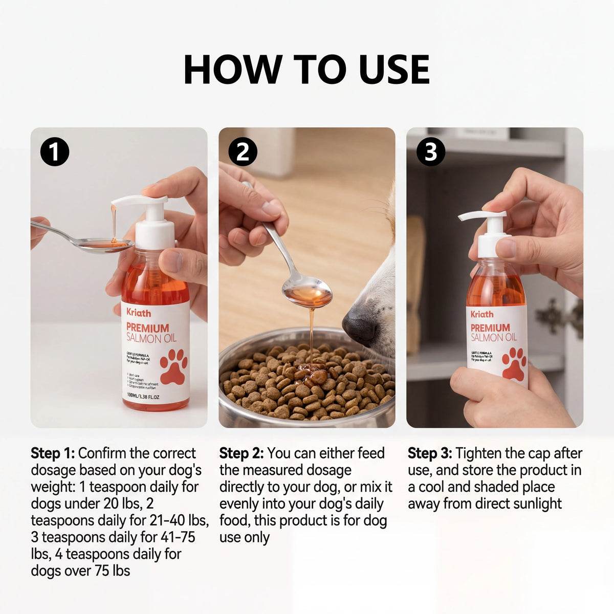 Natural Salmon Oil for Pets Dog Food Topper Liquid Vitamin E Supplement Shiny Coat and Heart Health Gentle Formula Pump Bottle