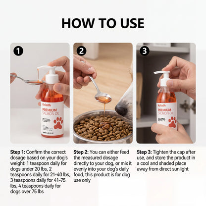Natural Salmon Oil for Pets Dog Food Topper Liquid Vitamin E Supplement Shiny Coat and Heart Health Gentle Formula Pump Bottle