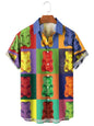Men's street fashion summer daily shirt men's lapel Hawaiian bear gummie print casual loose shirt short sleeved beach loose top