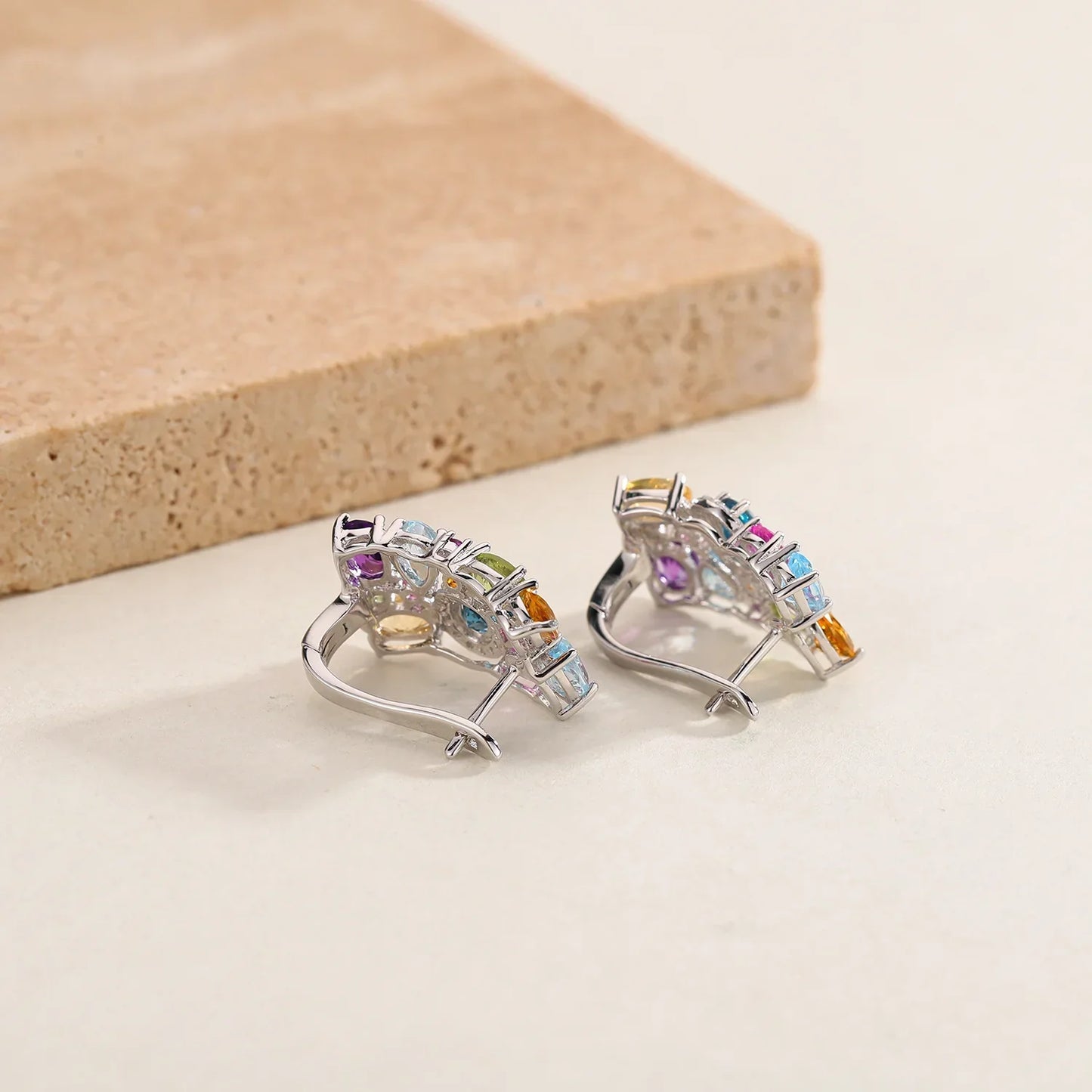 GEM'S BALLET 925 Sterling Silver Handmade Jewelry Multicolor Birthstone Earrings Natual Citrine  Amethyst Topaz Clip Earrings