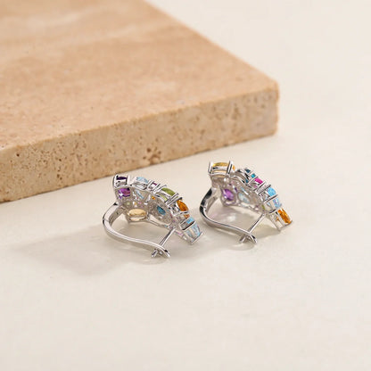 GEM'S BALLET 925 Sterling Silver Handmade Jewelry Multicolor Birthstone Earrings Natual Citrine  Amethyst Topaz Clip Earrings