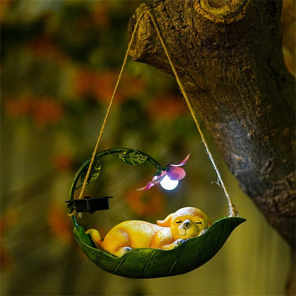 New Swinging Resin Cat Craft Garden Solar Animal Squirrel Statue Ornament Light Tree Hanging Garden Resin Decoration