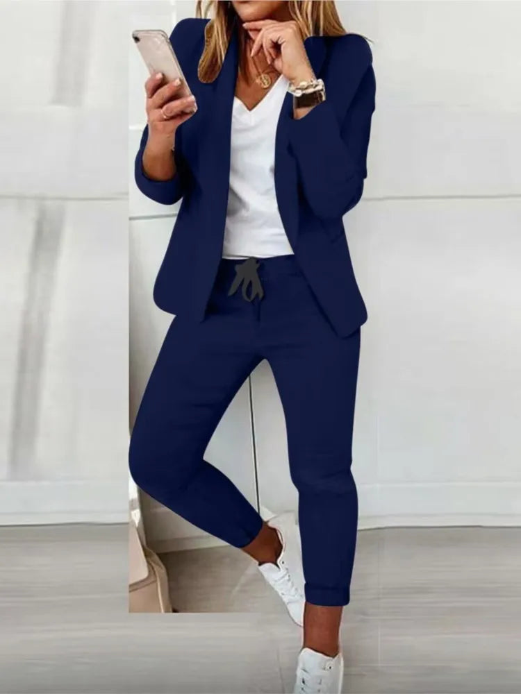 2 Piece Women's Autumn Winter Suit Fashion Slim Fit Lace-Up Small Feet