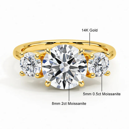 3 Stone D Color Moissanite Diamond Ring 14K Gold Engagement Wedding