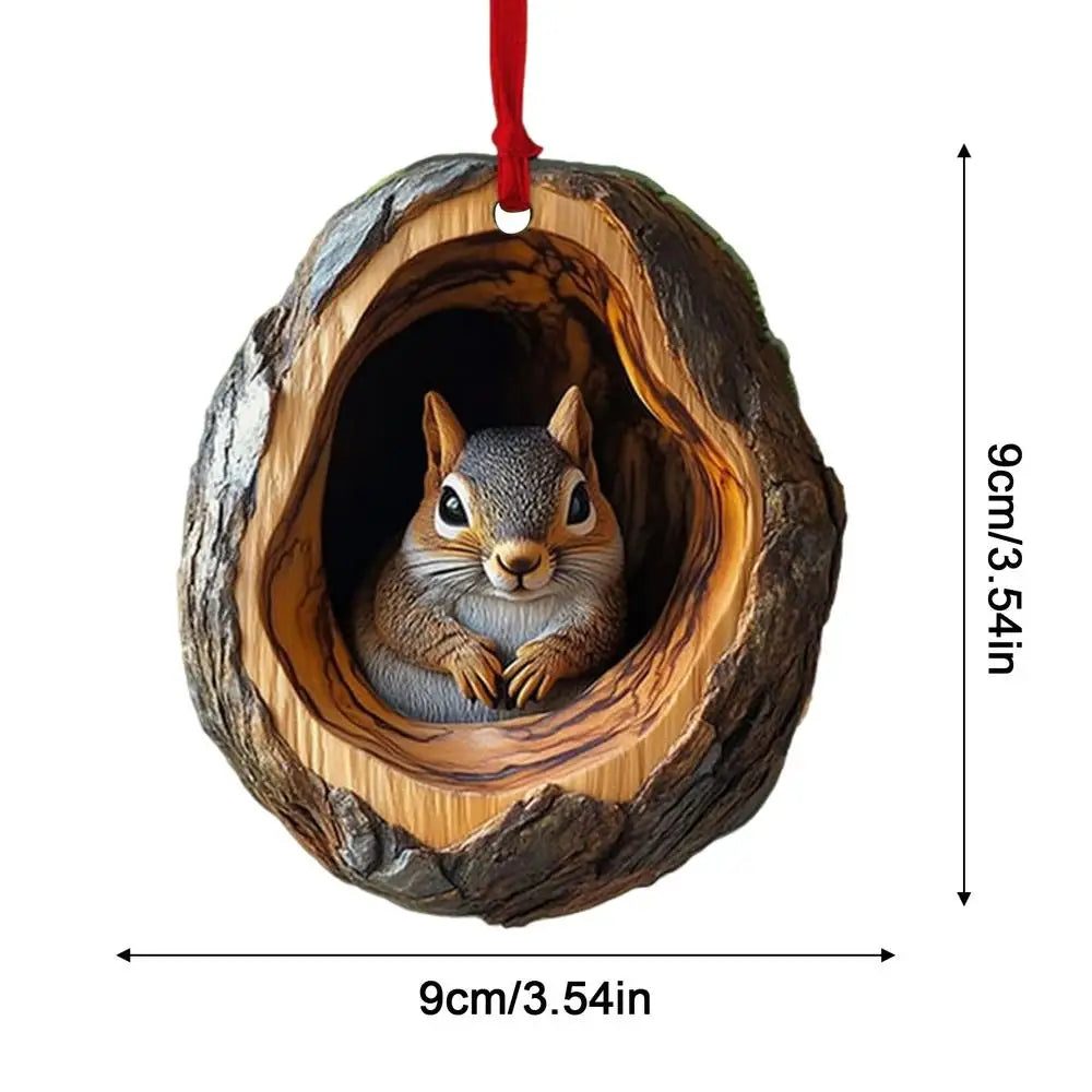 2024 Animal Christmas Ornaments 2D Cute Acrylic Raccoon Cat Owl Squirrel Animal Pendant for Christmas Tree Decoration