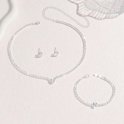 Ladies' Fashion, Heart-Shaped Crystal Zircon Earrings, Necklace Set, Bride'S Wedding Dress, Jewelry And Accessories
