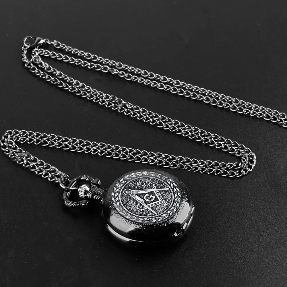Free and Accepted Masons Glass Dome Pocket Watch with Chain Fashion Necklace Pendant Chain Jewelry Gifts Men Women Clock