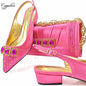 Peach Women Shoes And Bag Set Luxury  Ladies Sandals Match With Handbag Clutch Medium Heels Pumps Sandales Femmes MM1159