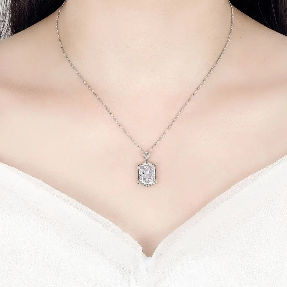 925 Sterling Silver Necklace Rectangular Zircon Pendant Necklace Women Fashion Simple Birthday Party Wedding Jewelry Gift