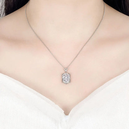 925 Sterling Silver Necklace Rectangular Zircon Pendant Necklace Women Fashion Simple Birthday Party Wedding Jewelry Gift