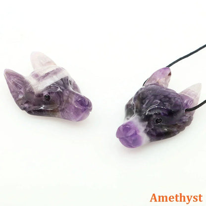 1.5" Wolf Head Stone Pendant Natural Healing Crystals Hand Carved Wolves Animal Statue Figurine Gems for Jewelry Making Necklace