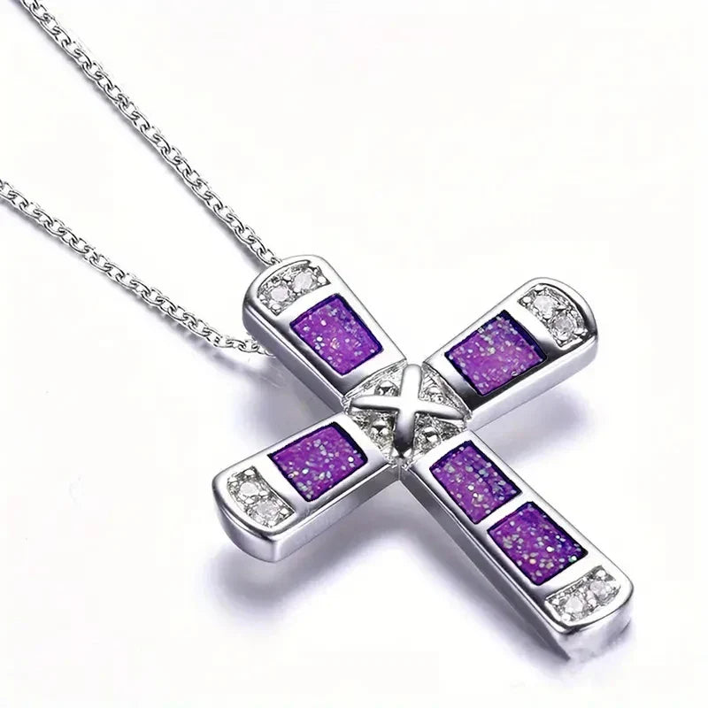 Huitan Modern Cross Pendant Necklace for Women Fashion Stylish Gorgeous Neck Accessories Temperament Elegant Chic Party Jewelry