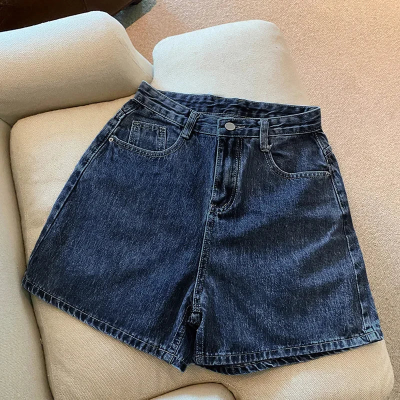 Denim shorts women's summer new trendy Instagram high waist simple slimming loose wide leg versatile A-line hot pants