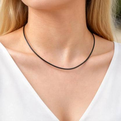 Black Waxed Cord Necklace for Women Minimalist Stainless Steel Clasp 2mm Waterproof Wax Rope Chain for Pendant 16/18/20inch