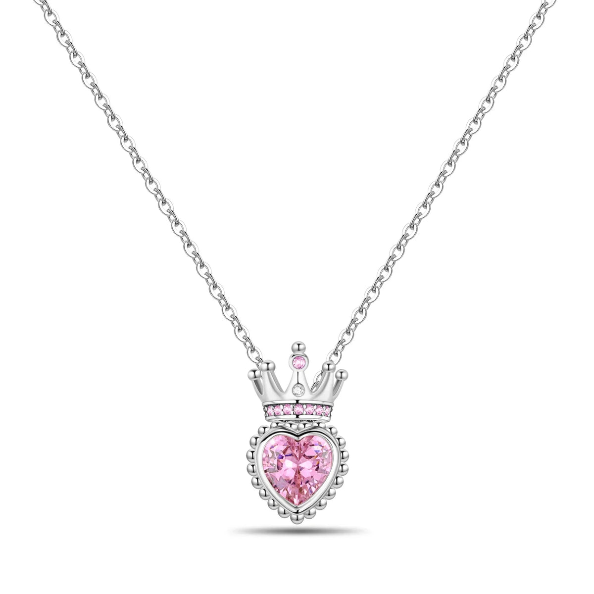 Romantic Pink Crown Heart Pendant Necklace Genuine 925 Sterling Silver Elegant Fine Jewelry for Women Wedding Holiday Presents