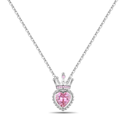 Romantic Pink Crown Heart Pendant Necklace Genuine 925 Sterling Silver Elegant Fine Jewelry for Women Wedding Holiday Presents